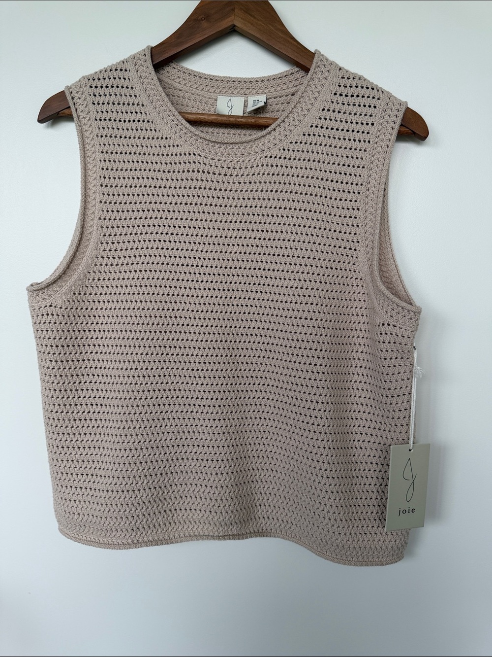 Joie Cream Open Knit Sleeveless Crop Top 100% cotton
